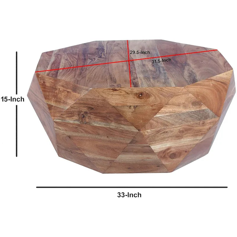 Tavolino da caffè Bon a forma di diamante in legno di acacia da 33 pollici con superficie liscia, marrone naturale