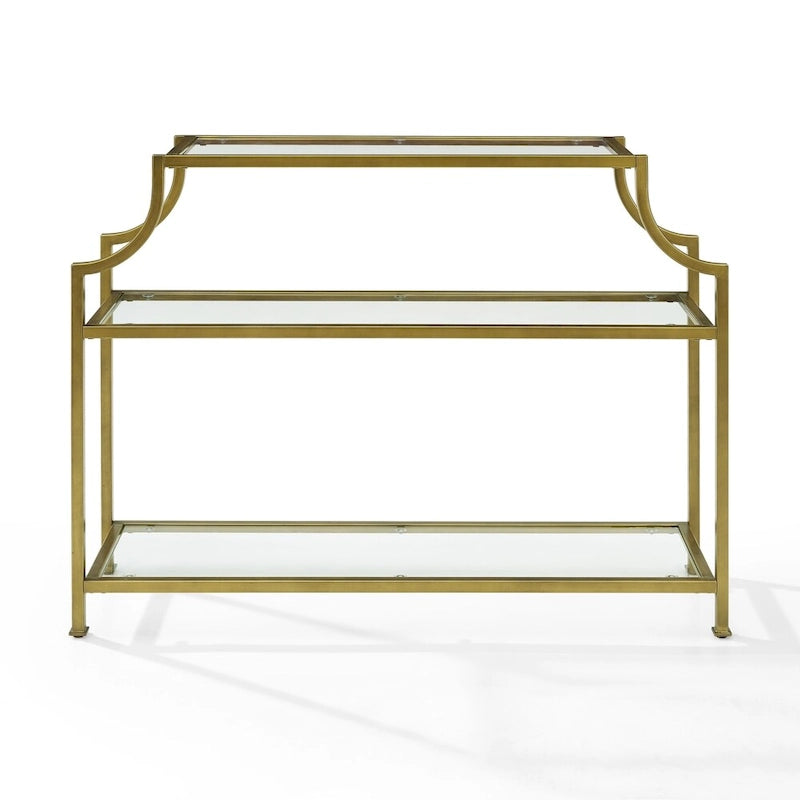Consolle a 3 ripiani Crosley Aimee in acciaio con finitura vetro/oro