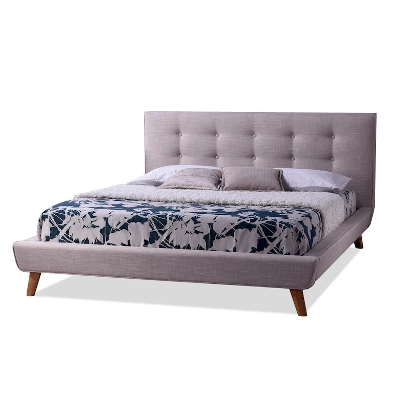 Letto a piattaforma King imbottito beige Carson Carrington Svinninge Mid-century