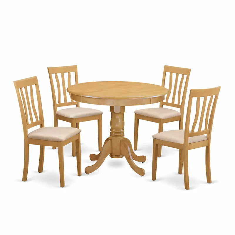 East West Furniture Set da 5 Pezzi per Sala da Pranzo, Include un Tavolo Rotondo in Legno e 4 Sedie da Cucina, Quercia (Opzioni Seduta)