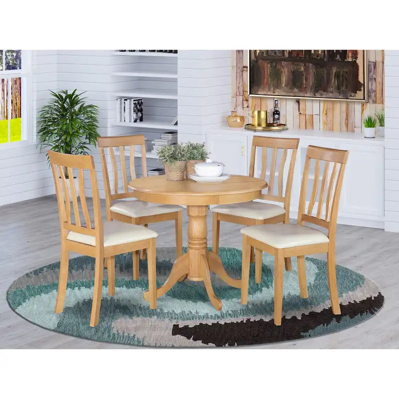 East West Furniture Set da 5 Pezzi per Sala da Pranzo, Include un Tavolo Rotondo in Legno e 4 Sedie da Cucina, Quercia (Opzioni Seduta)