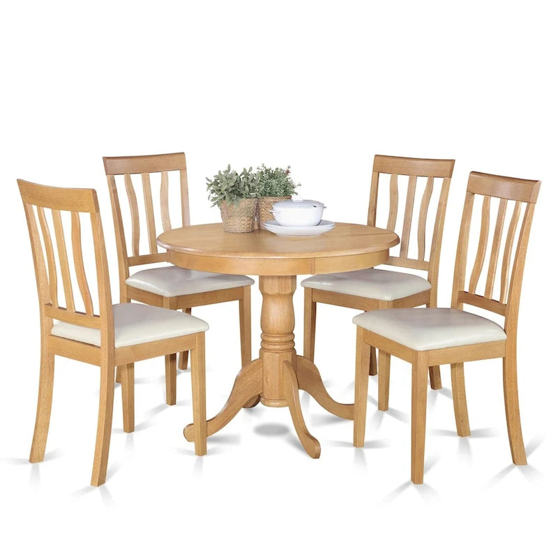 East West Furniture Set da 5 Pezzi per Sala da Pranzo, Include un Tavolo Rotondo in Legno e 4 Sedie da Cucina, Quercia (Opzioni Seduta)