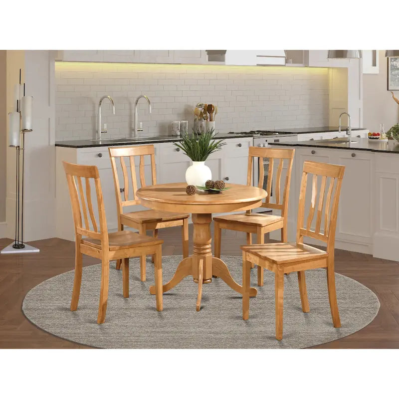 East West Furniture Set da 5 Pezzi per Sala da Pranzo, Include un Tavolo Rotondo in Legno e 4 Sedie da Cucina, Quercia (Opzioni Seduta)