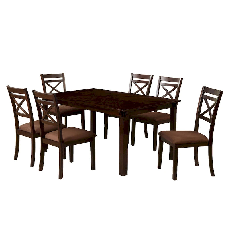 Set da pranzo contemporaneo Wivo da 7 pezzi in legno massello marrone di Furniture of America