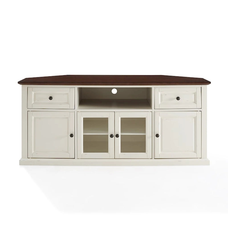 Mobile Porta TV ad Angolo Crosley Shelby 60 in Bianco con Piano Mogano