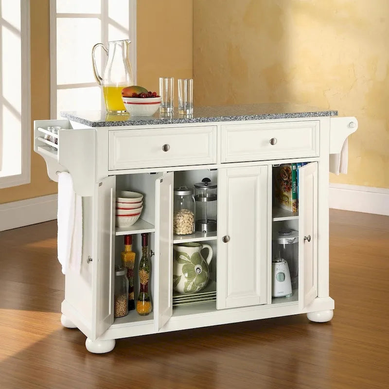 Crosley Alexandria, isola da cucina con top in granito massiccio, finitura bianca - 18p x 51,5l x 34a