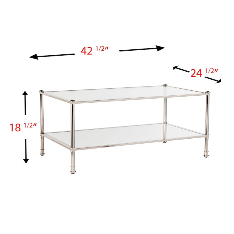 Tavolino da caffè rettangolare con specchio e ripiano in vetro SEI Furniture Pullman