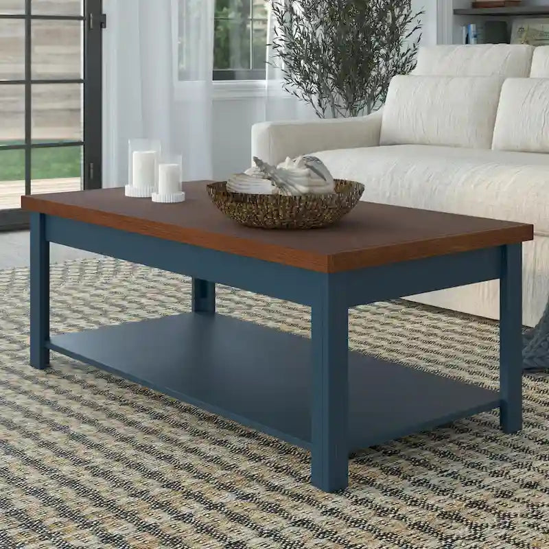 Tavolino Bridgevine Home Nantucket da 48 pollici, Nessun Montaggio Richiesto, Denim Blu e Whiskey
