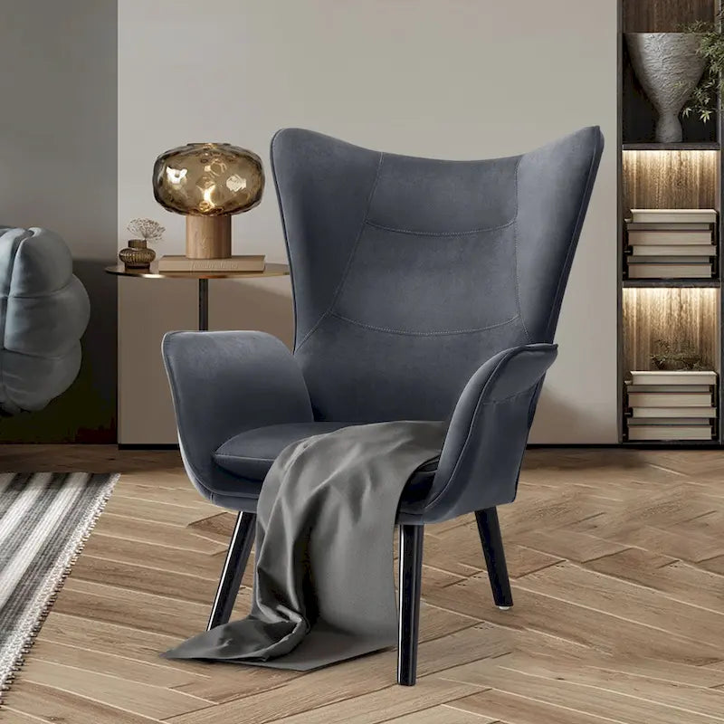 Poltrona singola in tessuto con schienale a orecchioni, 40,55 A x 28,34 L x 33,1 P