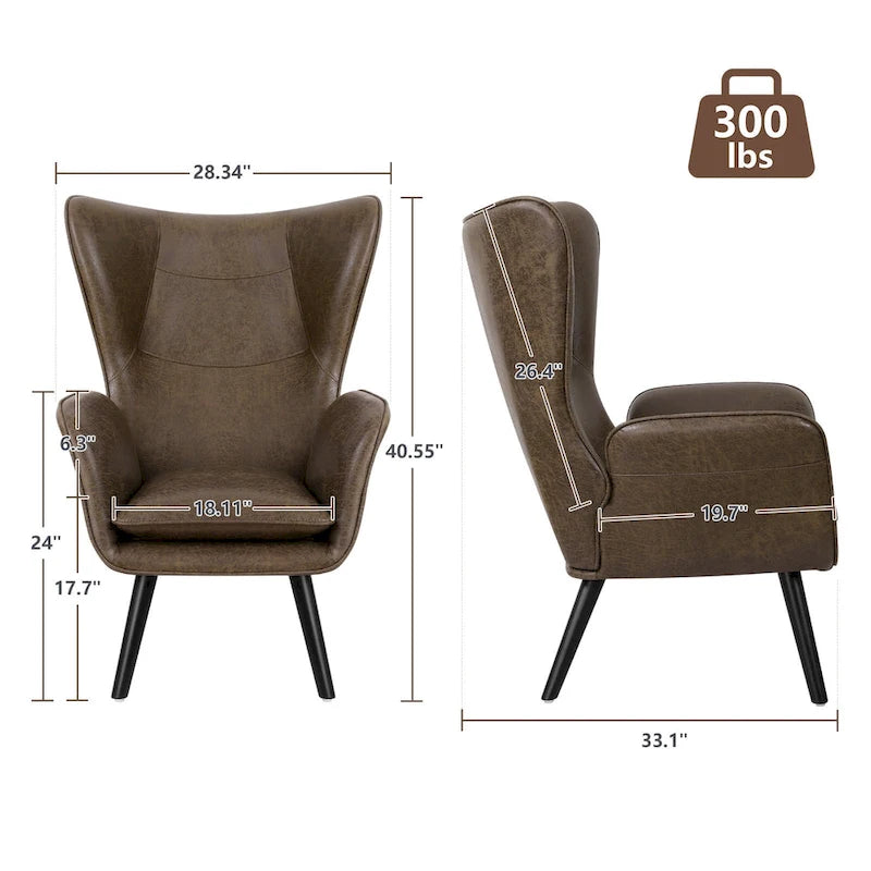 Poltrona singola in tessuto con schienale a orecchioni, 40,55 A x 28,34 L x 33,1 P