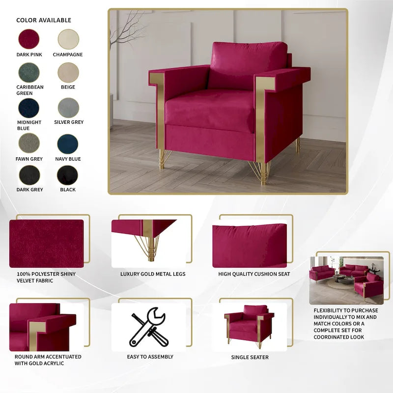 Poltrona con braccioli lussuosa in velluto CraftPorch