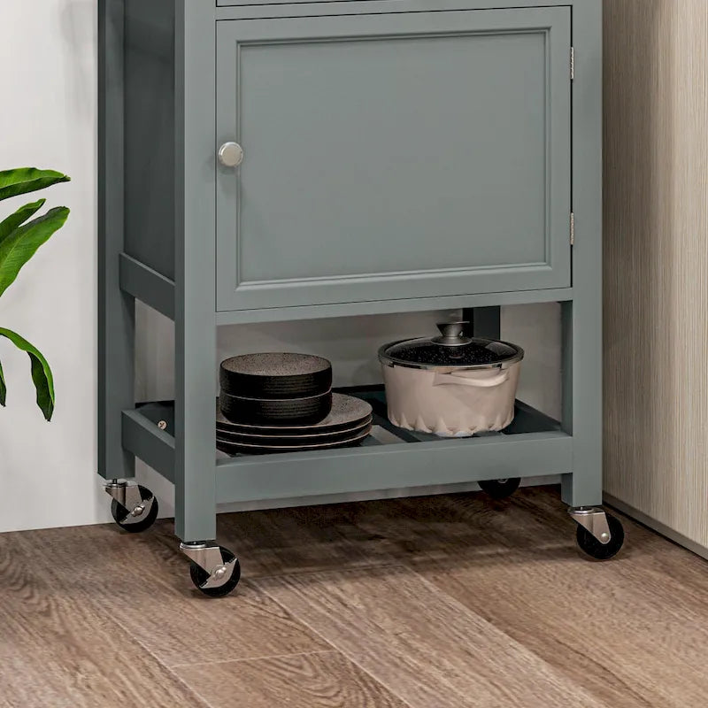 Carrello da Cucina HOMCOM, Isola Carrello con Piano in Legno di Gomma Liscio, Blocco di Macellaio Stretto su Ruote