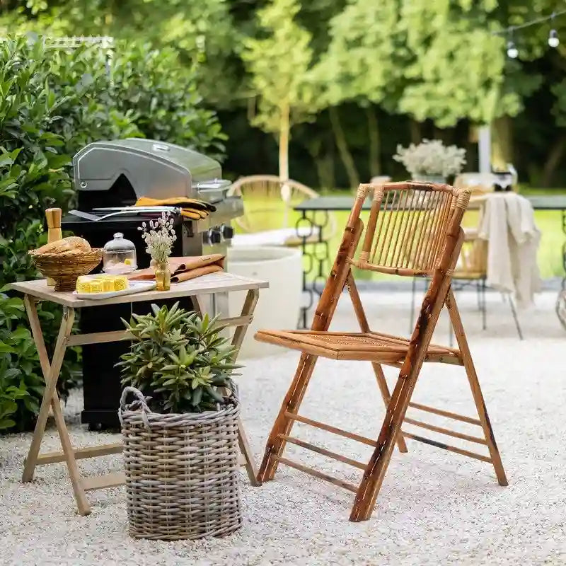 VINGLI Sedia da pranzo pieghevole in rattan e bambù per esterni e interni