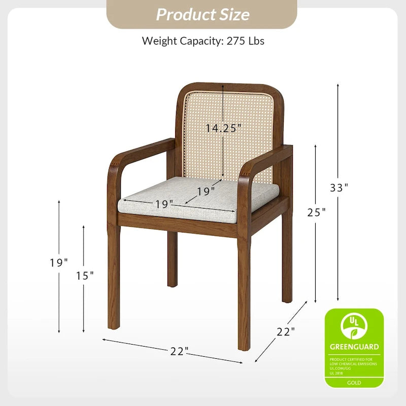Sedia da Pranzo Antoine Modern Ratten con Schienale e Cuscino Rimovibile di HULALA HOME