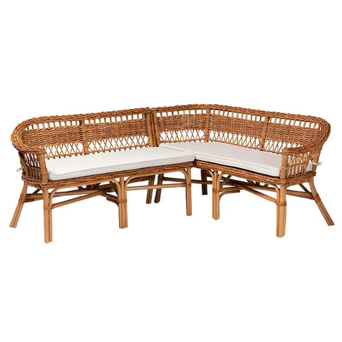 Bali & Pari Set Panca Angolare Moderno Bohemien in Rattan Marrone Naturale da 2 Pezzi