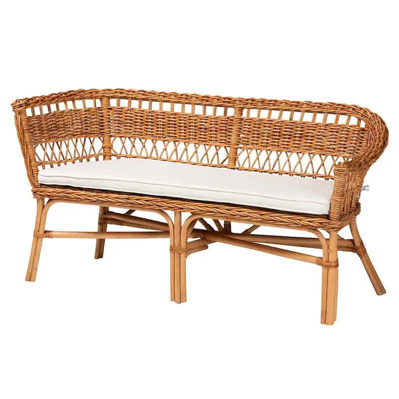 Bali & Pari Set Panca Angolare Moderno Bohemien in Rattan Marrone Naturale da 2 Pezzi