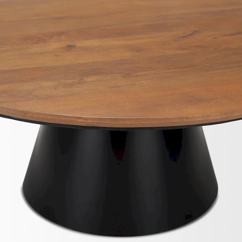 Tavolino rotondo Mitchell con piano in legno massello e base in ghisa nera