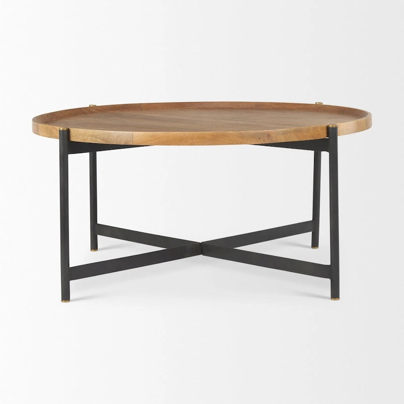 Tavolino rotondo Marquisa in legno massello marrone medio con struttura in ferro nero da 42 - 42L x 42P x 19H