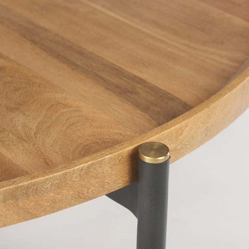 Tavolino rotondo Marquisa in legno massello marrone medio con struttura in ferro nero da 42 - 42L x 42P x 19H