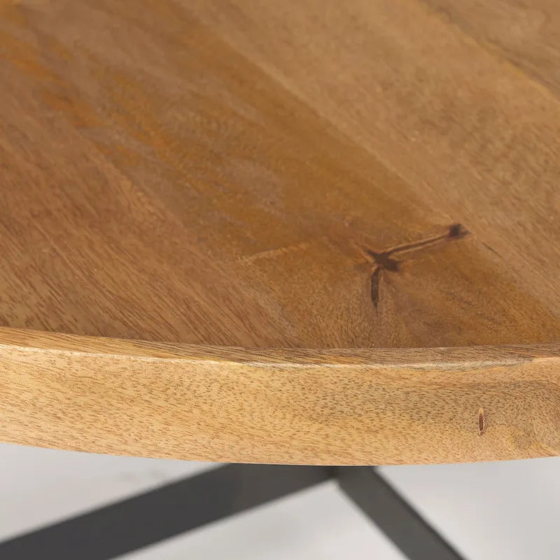 Tavolino rotondo Marquisa in legno massello marrone medio con struttura in ferro nero da 42 - 42L x 42P x 19H