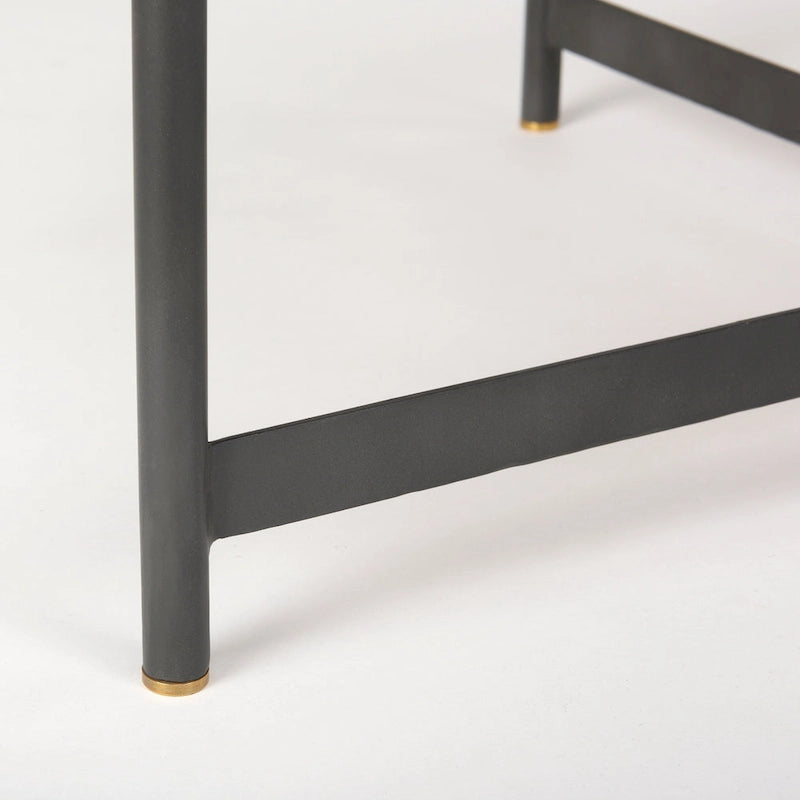 Tavolino rotondo Marquisa in legno massello marrone medio con struttura in ferro nero da 42 - 42L x 42P x 19H