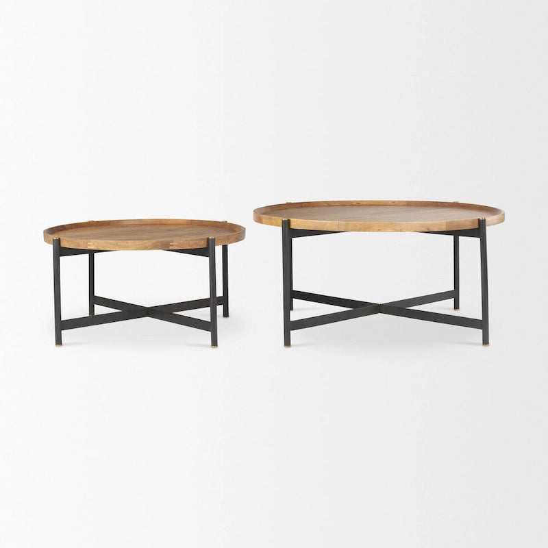 Tavolino rotondo Marquisa in legno massello marrone medio con struttura in ferro nero da 42 - 42L x 42P x 19H