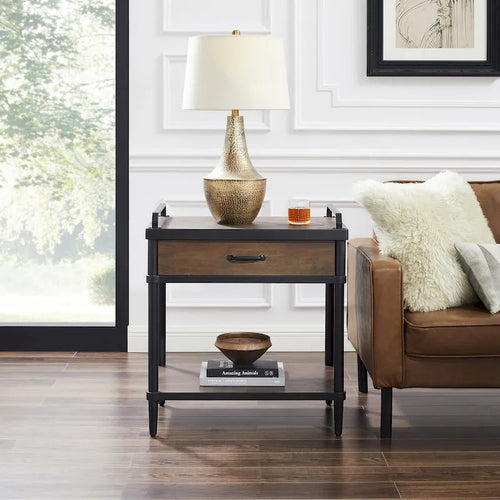 Table d'appoint Art Leon Mid-century en bois avec tiroir