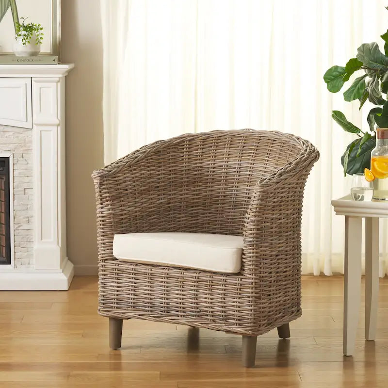 SAFAVIEH Charla Sedia a Botte in Rattan con Cuscino - 29.1 x 27.2 x 32.7 - 29Lx27Px33A