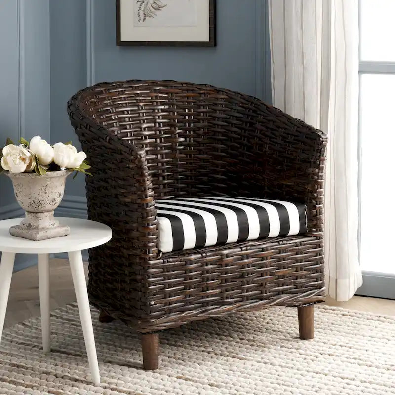 SAFAVIEH Charla Sedia a Botte in Rattan con Cuscino - 29.1 x 27.2 x 32.7 - 29Lx27Px33A