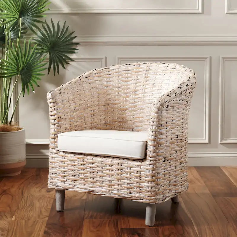 SAFAVIEH Charla Sedia a Botte in Rattan con Cuscino - 29.1 x 27.2 x 32.7 - 29Lx27Px33A