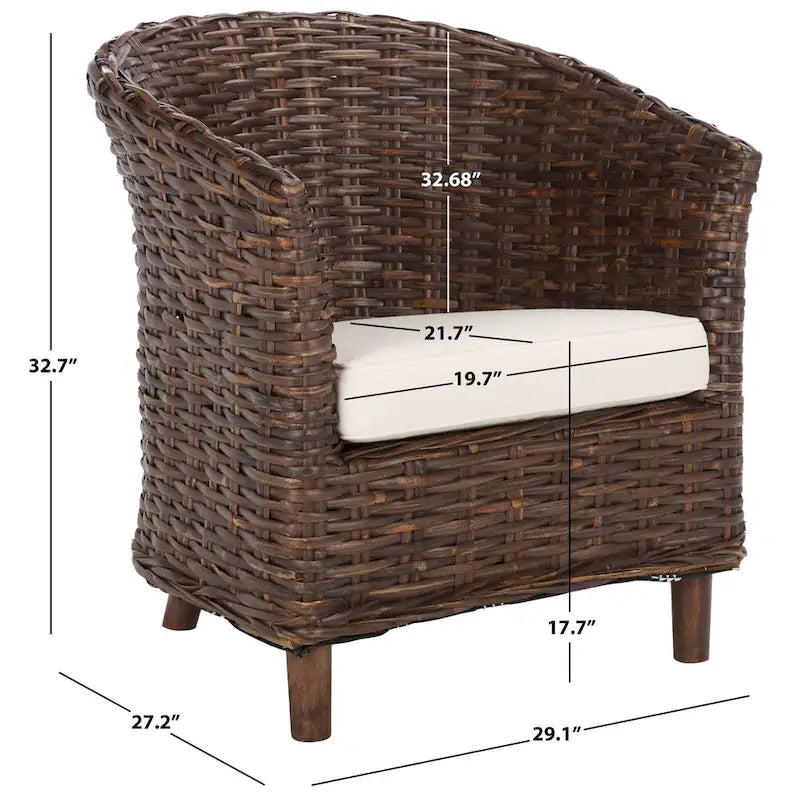 SAFAVIEH Charla Sedia a Botte in Rattan con Cuscino - 29.1 x 27.2 x 32.7 - 29Lx27Px33A