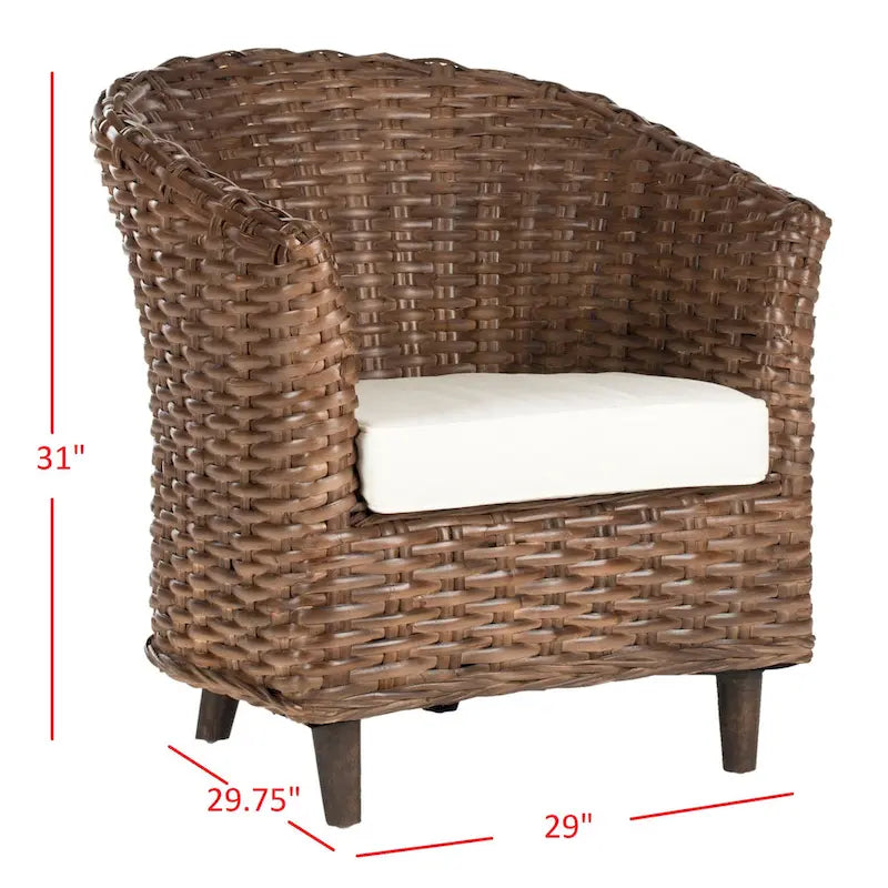 SAFAVIEH Charla Sedia a Botte in Rattan con Cuscino - 29.1 x 27.2 x 32.7 - 29Lx27Px33A