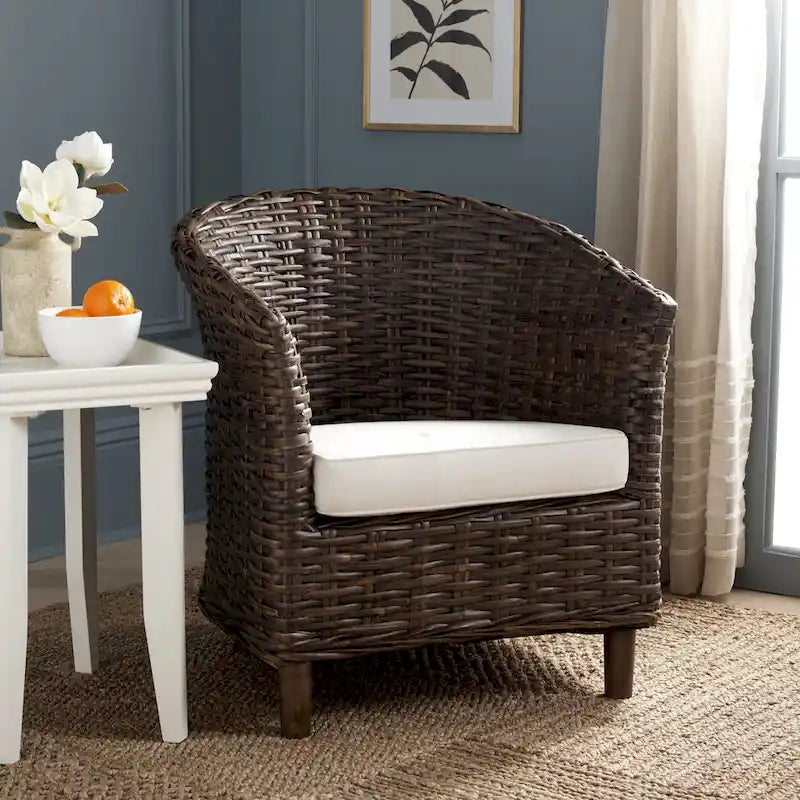 SAFAVIEH Charla Sedia a Botte in Rattan con Cuscino - 29.1 x 27.2 x 32.7 - 29Lx27Px33A