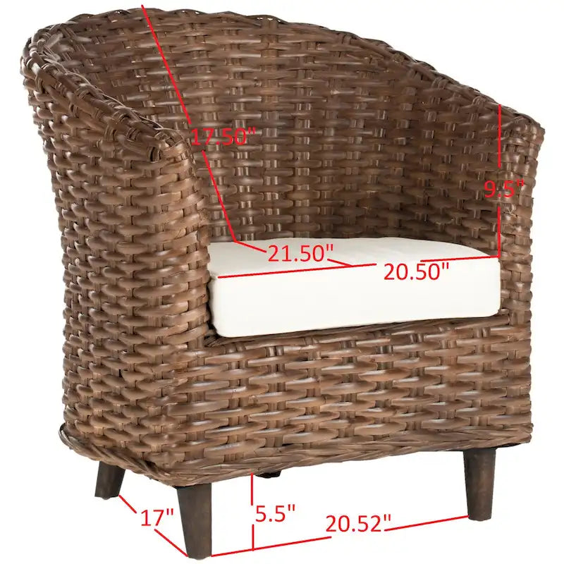 SAFAVIEH Charla Sedia a Botte in Rattan con Cuscino - 29.1 x 27.2 x 32.7 - 29Lx27Px33A