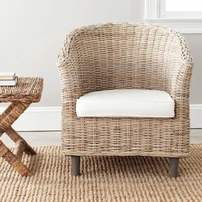 SAFAVIEH Charla Sedia a Botte in Rattan con Cuscino - 29.1 x 27.2 x 32.7 - 29Lx27Px33A