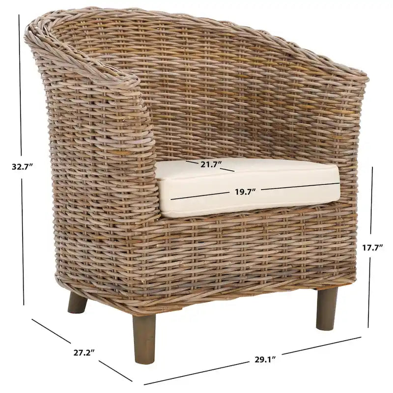 SAFAVIEH Charla Sedia a Botte in Rattan con Cuscino - 29.1 x 27.2 x 32.7 - 29Lx27Px33A
