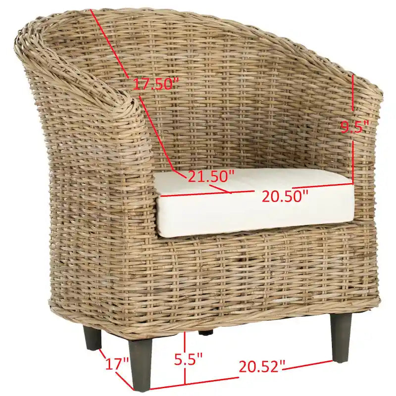 SAFAVIEH Charla Sedia a Botte in Rattan con Cuscino - 29.1 x 27.2 x 32.7 - 29Lx27Px33A