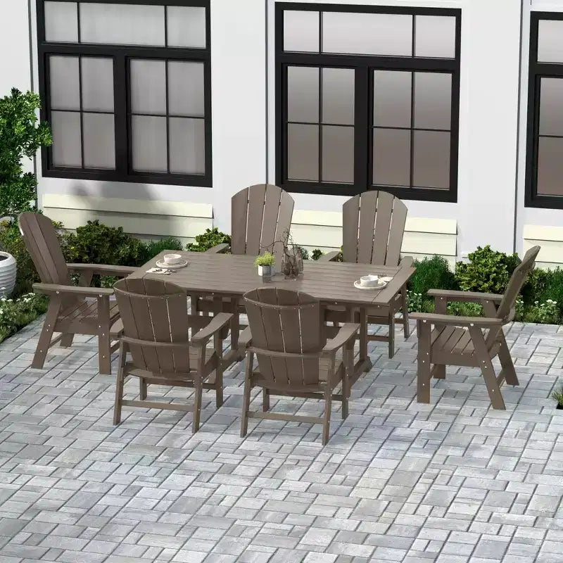 WestinTrends Set da 7 Pezzi con Tavolo da Pranzo per Esterni e Sedie Adirondack con Braccioli