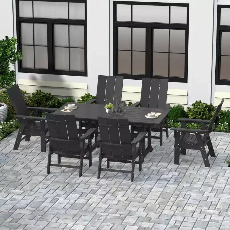 Ensemble de 7 pièces WestinTrends : Table à manger de terrasse extérieure et fauteuils de jardin Adirondack modernes