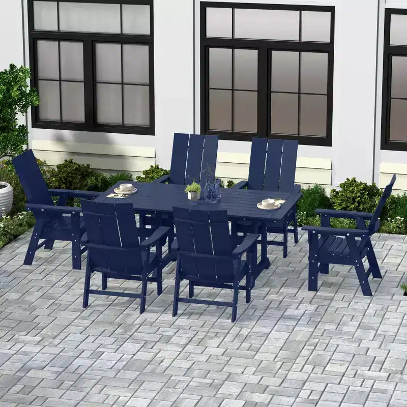 Ensemble de 7 pièces WestinTrends : Table à manger de terrasse extérieure et fauteuils de jardin Adirondack modernes