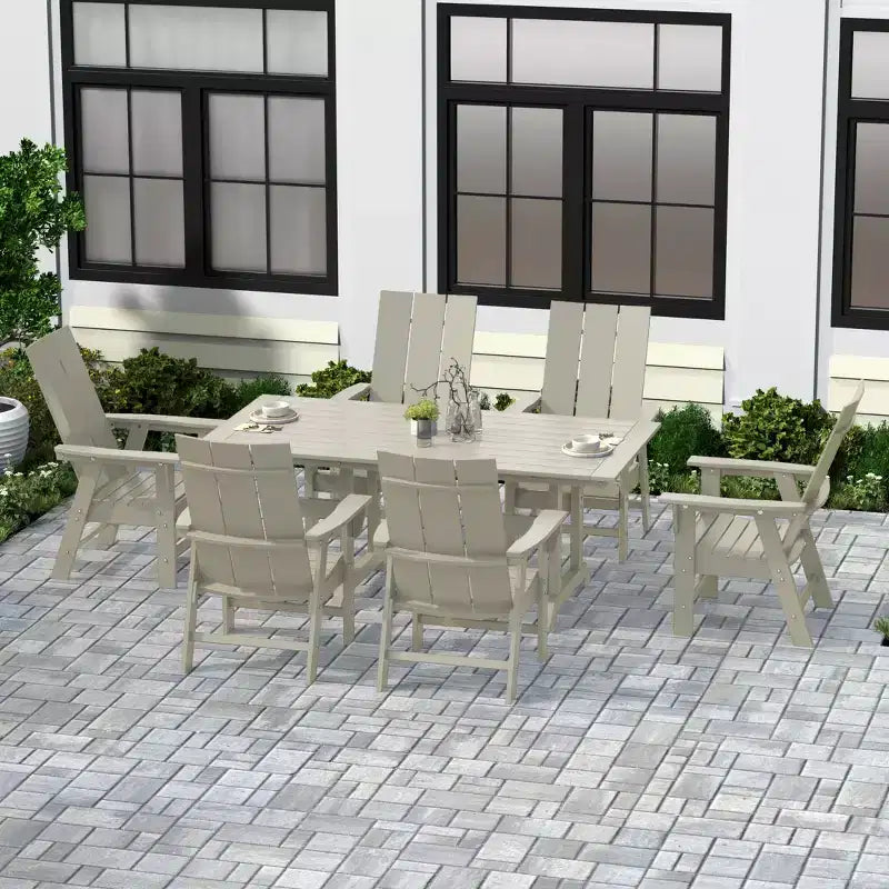 Ensemble de 7 pièces WestinTrends : Table à manger de terrasse extérieure et fauteuils de jardin Adirondack modernes