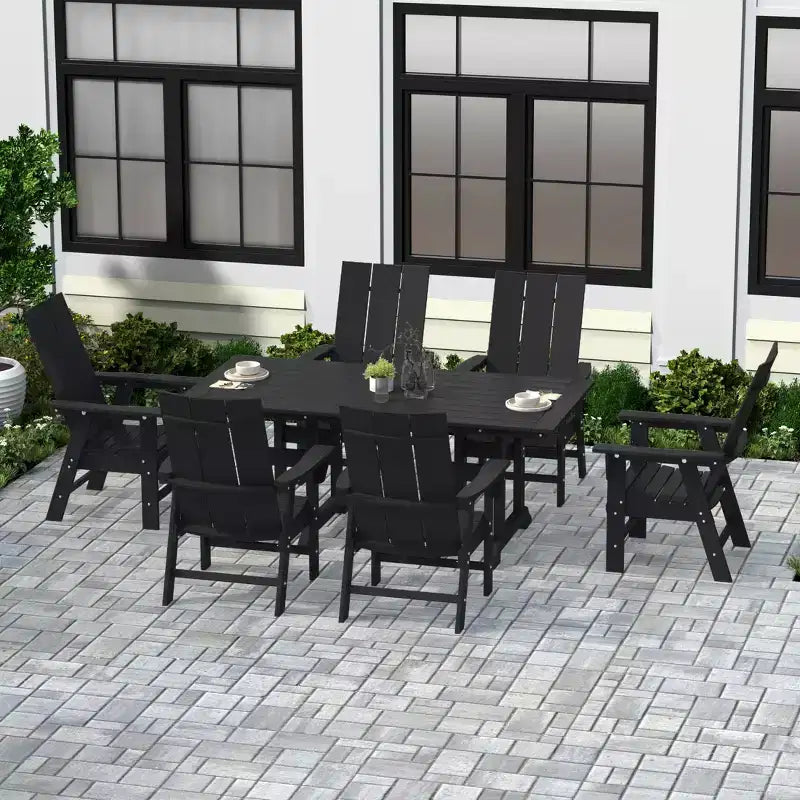 Ensemble de 7 pièces WestinTrends : Table à manger de terrasse extérieure et fauteuils de jardin Adirondack modernes