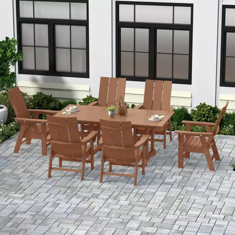 Ensemble de 7 pièces WestinTrends : Table à manger de terrasse extérieure et fauteuils de jardin Adirondack modernes