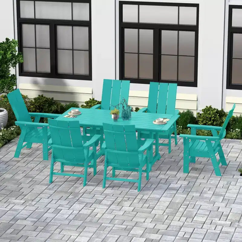 Ensemble de 7 pièces WestinTrends : Table à manger de terrasse extérieure et fauteuils de jardin Adirondack modernes
