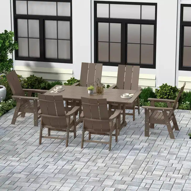 Ensemble de 7 pièces WestinTrends : Table à manger de terrasse extérieure et fauteuils de jardin Adirondack modernes