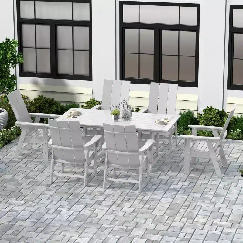 Ensemble de 7 pièces WestinTrends : Table à manger de terrasse extérieure et fauteuils de jardin Adirondack modernes