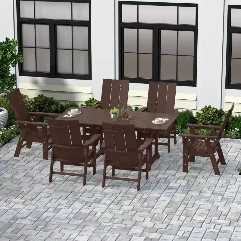Ensemble de 7 pièces WestinTrends : Table à manger de terrasse extérieure et fauteuils de jardin Adirondack modernes