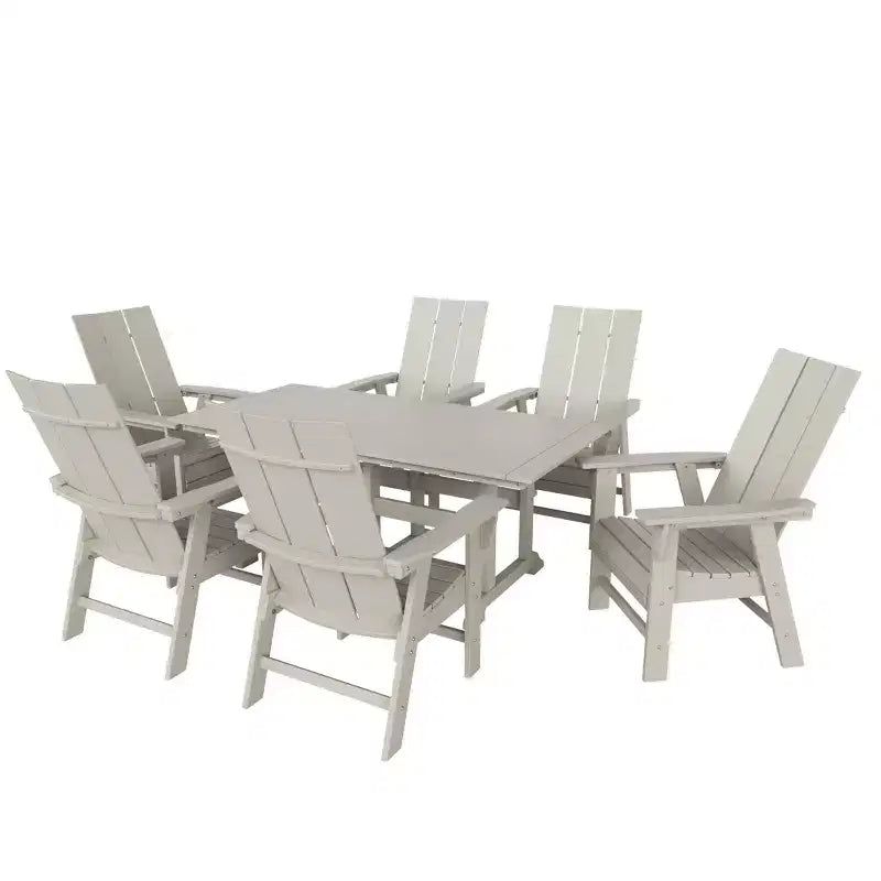 Set da pranzo da esterni WestinTrends da 7 pezzi con tavolo e moderne sedie a sdraio Adirondack