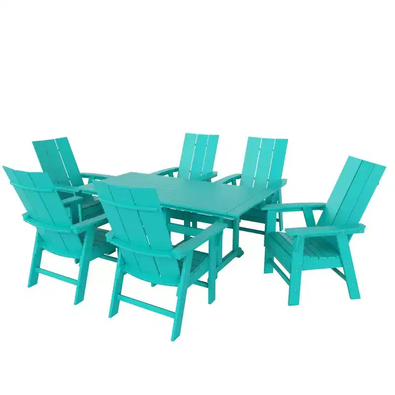 Set da pranzo da esterni WestinTrends da 7 pezzi con tavolo e moderne sedie a sdraio Adirondack