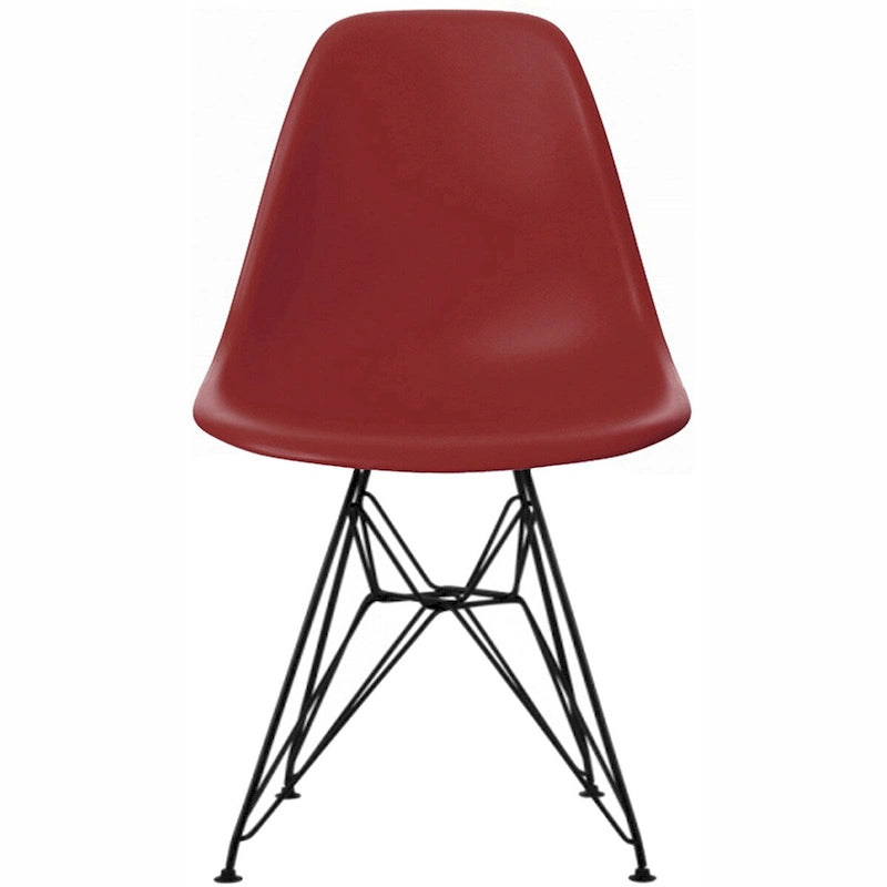 Sedia da pranzo di design moderna in plastica con accento opaco e base a gambe cromate in filo metallico nero scuro